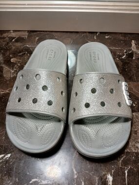 CROCS Silver Glitter Slide Sandals
